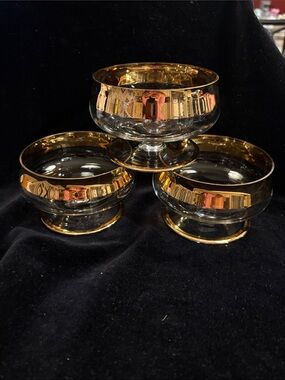 1960’s Vintage Gold Rimmed Footed Trifles / Dessert Cups